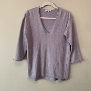 Madewell Women Sweater Gray S Pull-Over V-Neck 3/4 Sleeves Stretchy Knit